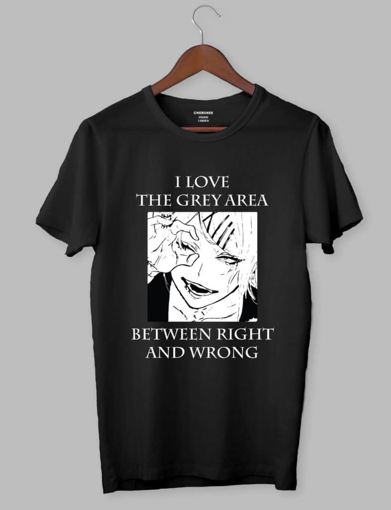 Футболка аніме “I LOVE THE GREY AREA | BETWEEN RIGHT AND WRONG”