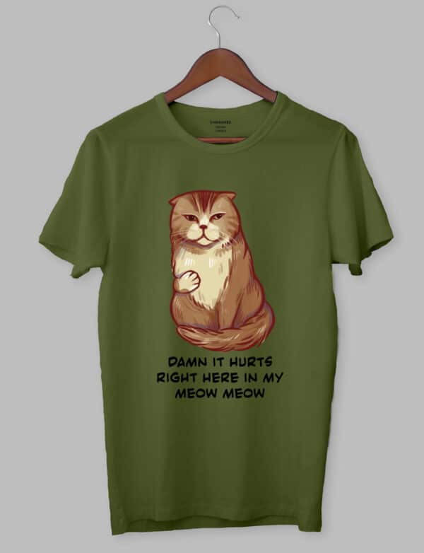 Крута футболка з прикольним принтом "DAMN IT HURTS RIGHT HERE IN MY MEOW MEOW"
