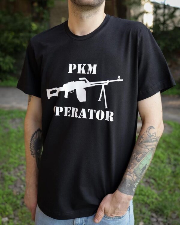 Футболка для військового "PKM OPERATOR ЛЮБИ КУЛЕМЕТНИКА, БО BIH Є TBOÏM ЗЛИМ БРАТОМ,ЯКИЙ ПРАЦЮЄ З ФЛАНГУ" двухстороння