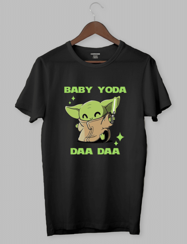 Футболка чоловіча чорного кольору з принтом Бейбі Йода "BABY YODA DAA DAA"