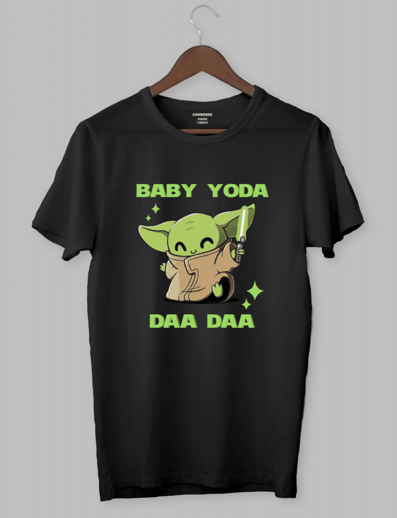 Футболка чоловіча чорного кольору з принтом Бейбі Йода “BABY YODA DAA DAA”