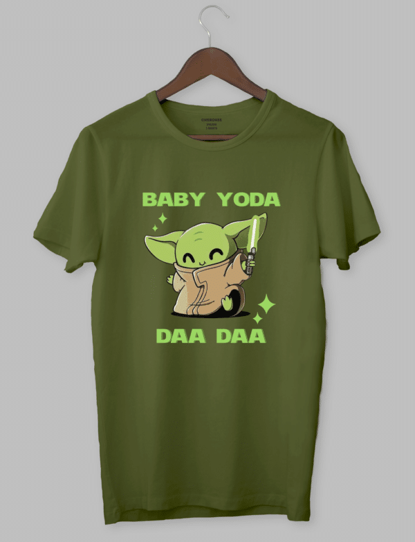Футболка чоловіча чорного кольору з принтом Бейбі Йода "BABY YODA DAA DAA"