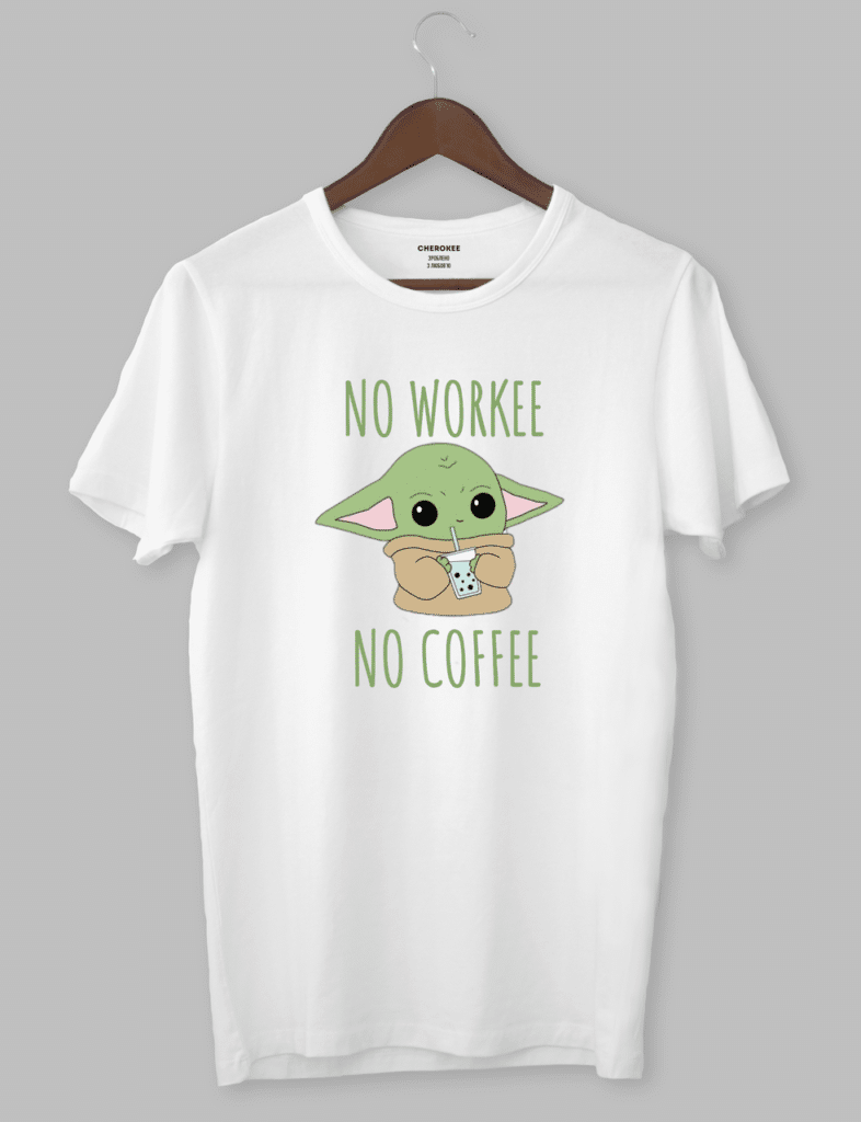 Футболка з принтом Бейбі Йода “NO WORKEE NO COFFEE”