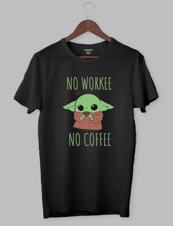 Футболка з принтом Бейбі Йода "no WORKEE | no COFFEE"