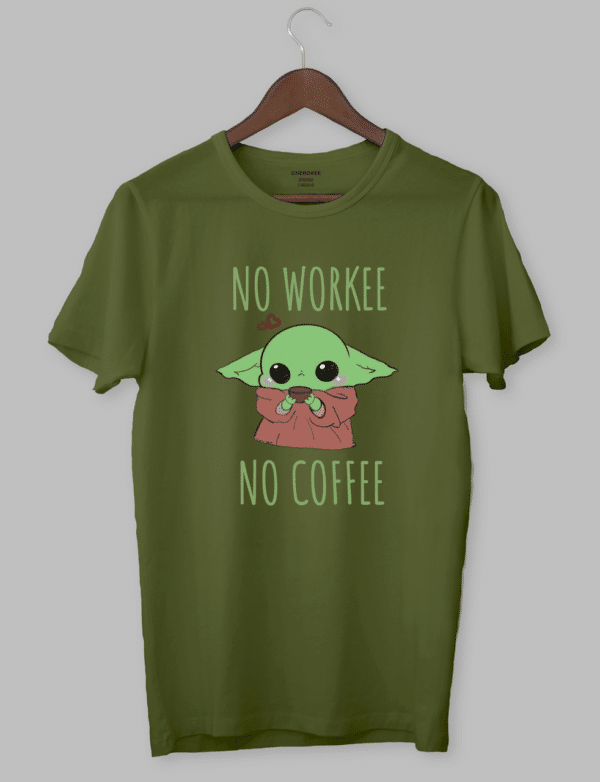 Футболка з принтом Бейбі Йода "no WORKEE | no COFFEE"
