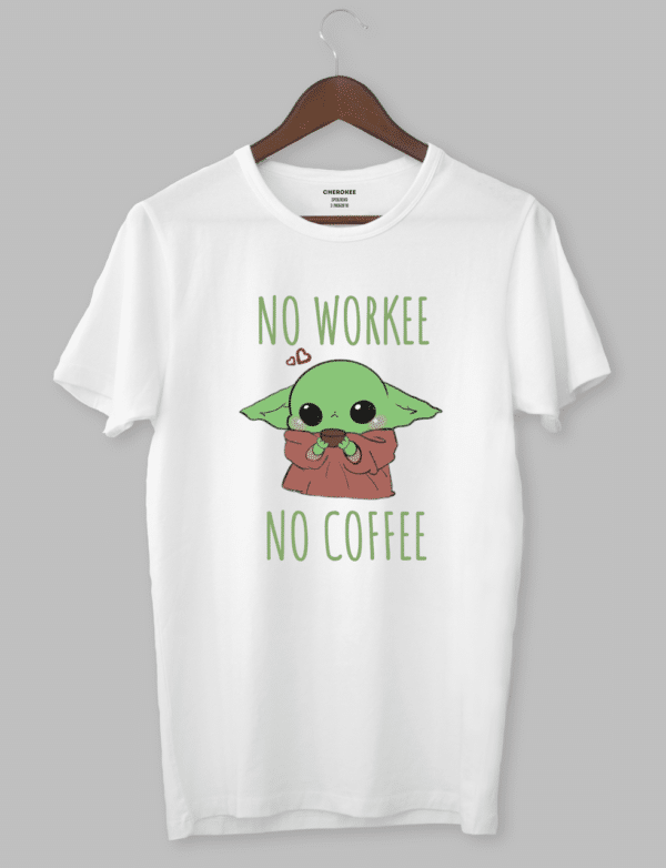 Футболка з принтом Бейбі Йода "no WORKEE | no COFFEE"