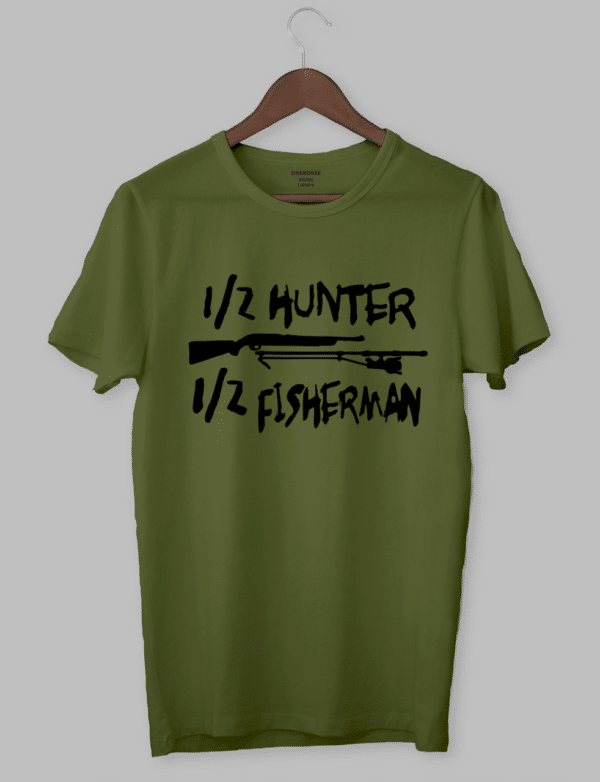 Футболка з прикольним дизайном «1/2 HUNTER 1/2 FiSHERMAN»
