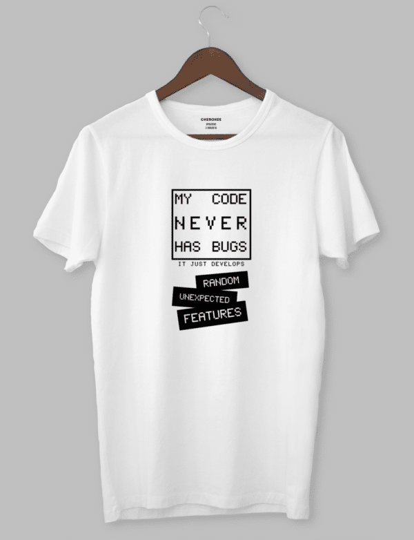 Футболка з прикольним дизайном «My code never has bugs»