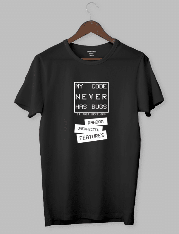 Футболка з прикольним дизайном «My code never has bugs»