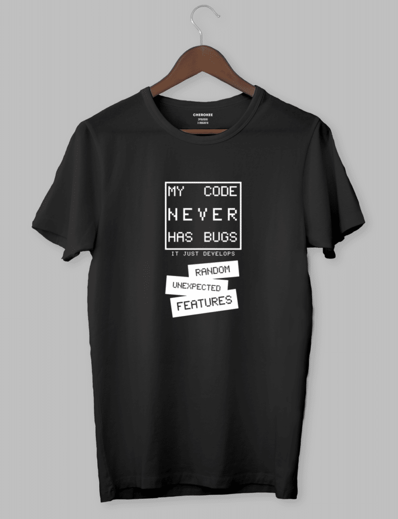 Футболка з прикольним дизайном «My code never has bugs»