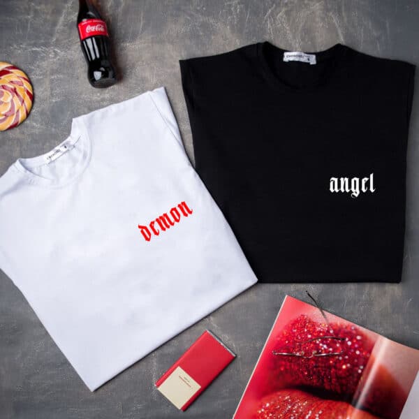 Парні футболки з написом "Demon/Angel"