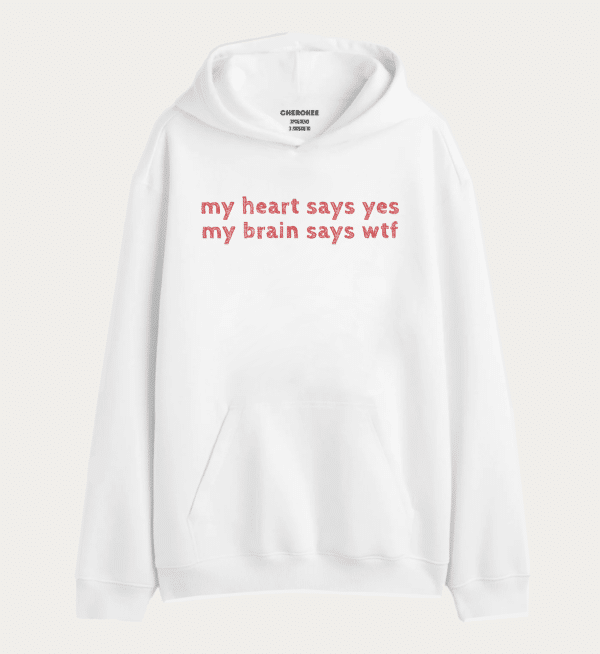 Толстовка з прикольним дизайном "my heart says yes my brain says wtf"