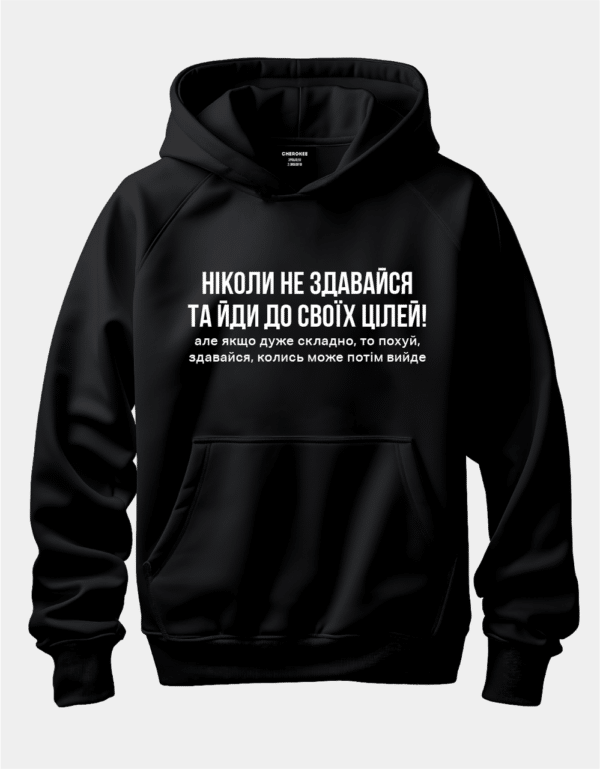 Худі з цікавим написом "Ніколи не здавайся та йди до своїх цілей!"