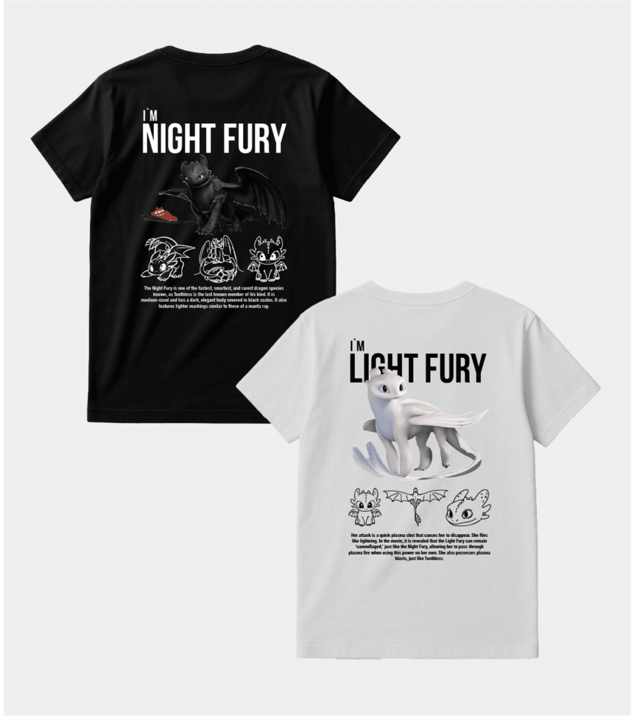 Парні футболки з принтом про кохання “I’M NIGHT FURY / I’M LIGHT FURY”